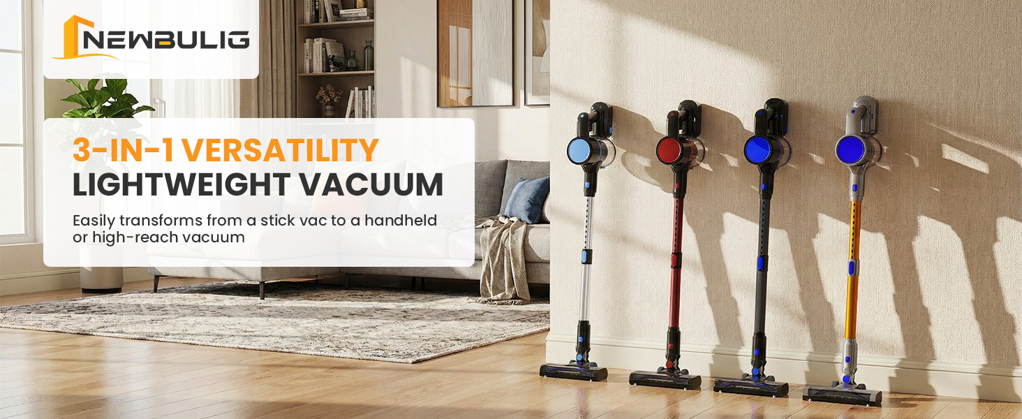 NEWBULIG Cordless Vacuum Cleaner, Removable Stick Vacuum with LED Touch Screen, Self-Standing, 35Mins Runtime, Lightweight Handheld for Pet Hair, Hard Floor, Carpet detail 1