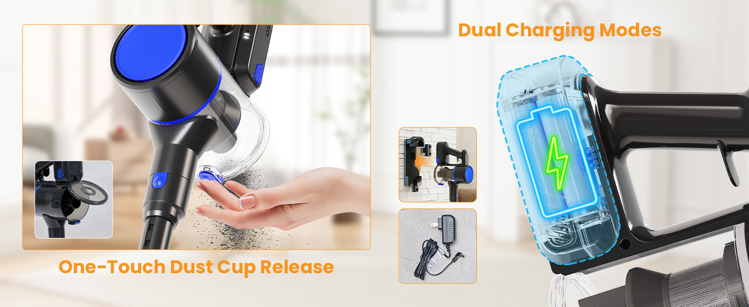 NEWBULIG Cordless Vacuum Cleaner, Removable Stick Vacuum with LED Touch Screen, Self-Standing, 35Mins Runtime, Lightweight Handheld for Pet Hair, Hard Floor, Carpet detail 3