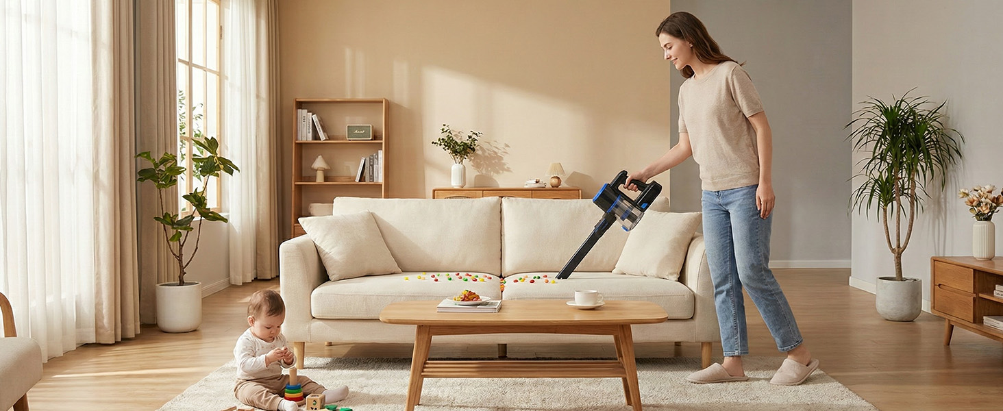 NEWBULIG Cordless Vacuum Cleaner, Removable Stick Vacuum with LED Touch Screen, Self-Standing, 35Mins Runtime, Lightweight Handheld for Pet Hair, Hard Floor, Carpet detail 6