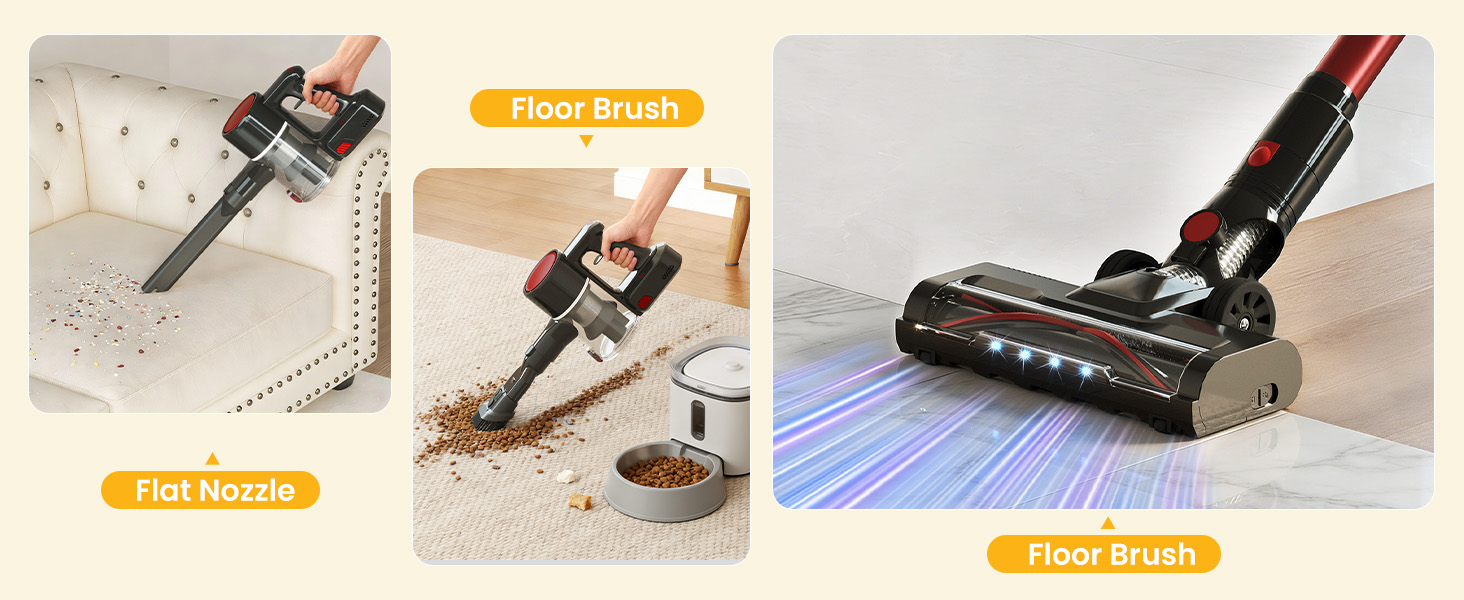 OLIXIS Cordless Vacuum Cleaner with Flexible Steering & Extendable Pole,3 Brush Heads, Lightweight Wireless Rechargeable Upright Vacuum with LED Light & Wall Mount for Hardwood Floors & Carpet detail 1