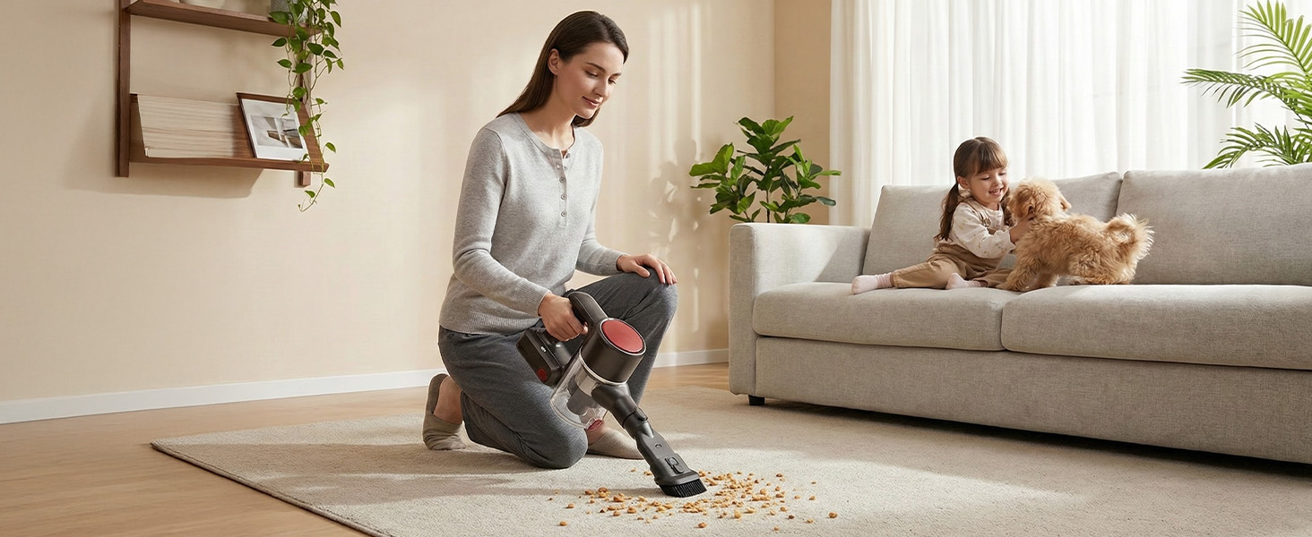 OLIXIS Cordless Vacuum Cleaner with Flexible Steering & Extendable Pole,3 Brush Heads, Lightweight Wireless Rechargeable Upright Vacuum with LED Light & Wall Mount for Hardwood Floors & Carpet detail 3