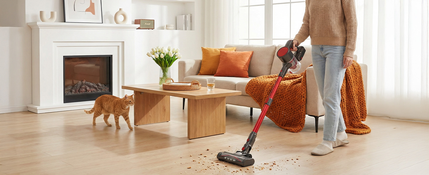 OLIXIS Cordless Vacuum Cleaner with Flexible Steering & Extendable Pole,3 Brush Heads, Lightweight Wireless Rechargeable Upright Vacuum with LED Light & Wall Mount for Hardwood Floors & Carpet detail 5