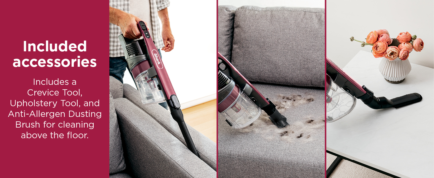 Shark Cordless Vacuum Cleaner, HEPA Filter, Lightweight, Portable, Rechargeable, Pet Hair Pickup, Removable Handheld, Crevice, Upholstery & Dusting Brush Included, 40-min runtime, Red, IZ362H detail 11