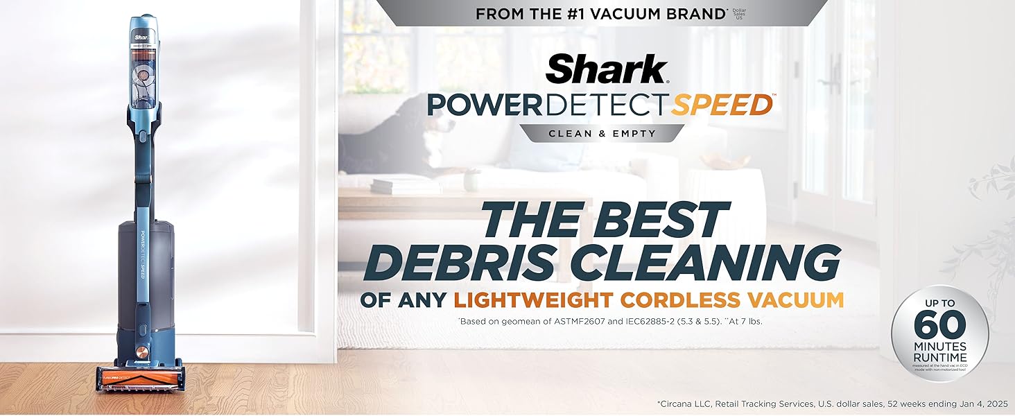 Shark PowerDetect Speed Clean & Empty | Cordless Stick Vacuum Cleaner with Auto-Empty | Lightweight & Rechargeable Handheld Vacuum | Carpet, Hard Floors & Pet Hair | 60-Min Runtime | Ice Blue | IA3241 detail 1