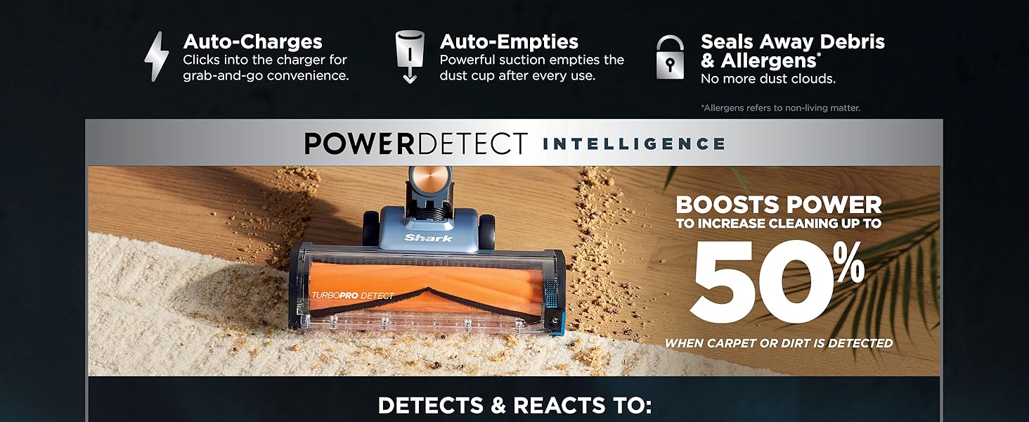 Shark PowerDetect Speed Clean & Empty | Cordless Stick Vacuum Cleaner with Auto-Empty | Lightweight & Rechargeable Handheld Vacuum | Carpet, Hard Floors & Pet Hair | 60-Min Runtime | Ice Blue | IA3241 detail 2