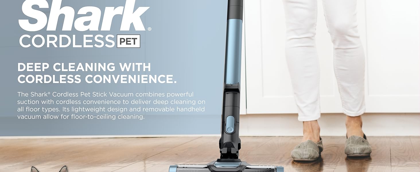 Shark Pet Cordless Stick Vacuum | XL Dust Cup, LED Headlights, Removable Handheld Vac, Crevice Tool | Portable Vacuum for Pet Hair | Carpet & Hard Floors | 40-Min Runtime | Ice Blue | IX141AMZ detail 2