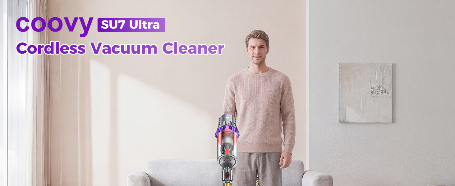 Coovy SU7 Ultra Cordless Vacuum Cleaner, 55KPa/650W 80Mins Runtime Powerful Suction Stick Vaccum for Whole-House Cleaning, Self-Standing Anti-Tangle Vac for Hard Floors Carpet Pet Hair, Ultra Version detail 1