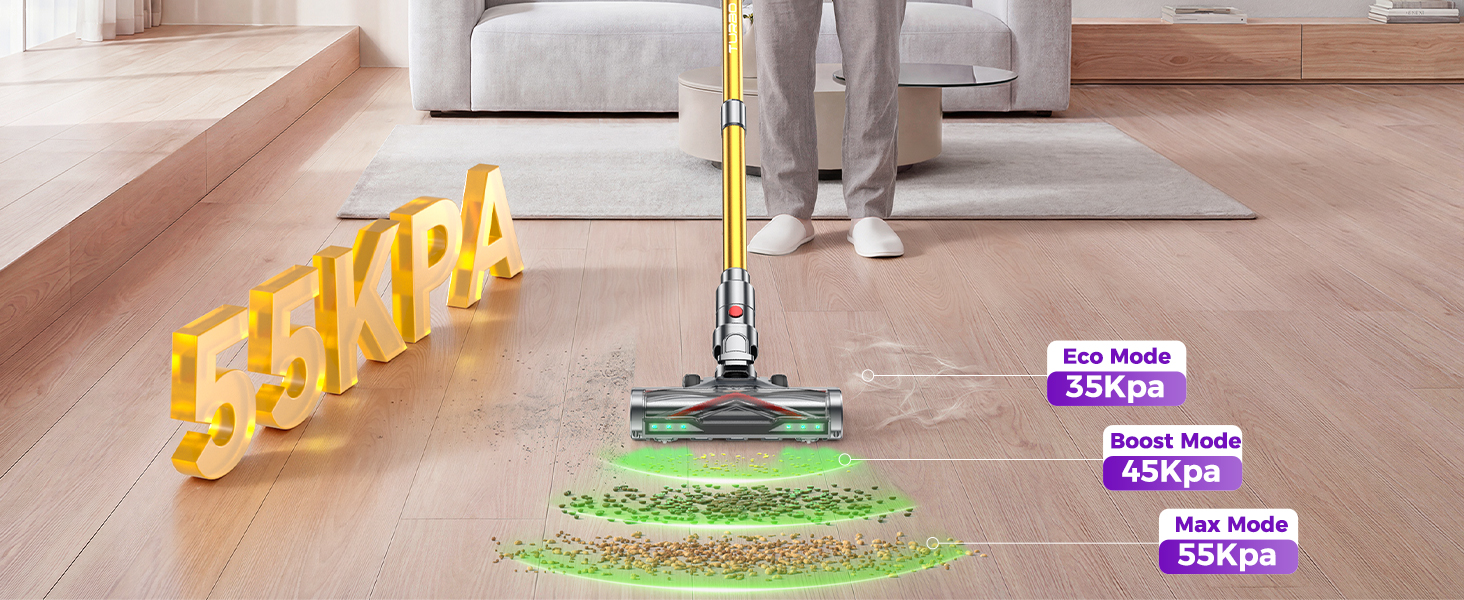 Coovy SU7 Ultra Cordless Vacuum Cleaner, 55KPa/650W 80Mins Runtime Powerful Suction Stick Vaccum for Whole-House Cleaning, Self-Standing Anti-Tangle Vac for Hard Floors Carpet Pet Hair, Ultra Version detail 2