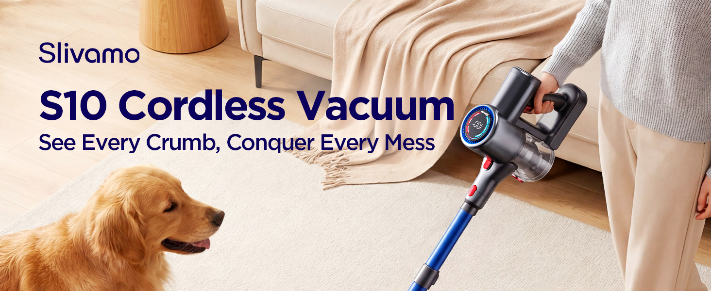 S10 Cordless Vacuum Cleaner, 40KPA/500W/45Mins, LED Display, 8-in-1 Lightweight Stick Vacuum Cleaners for Home with Green LED Light, 6-Stages Filtration, Self-Standing Design, Blue detail 1