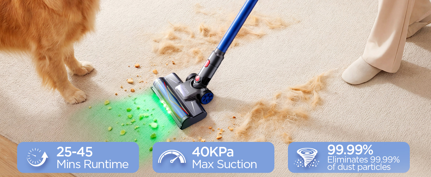 S10 Cordless Vacuum Cleaner, 40KPA/500W/45Mins, LED Display, 8-in-1 Lightweight Stick Vacuum Cleaners for Home with Green LED Light, 6-Stages Filtration, Self-Standing Design, Blue detail 2
