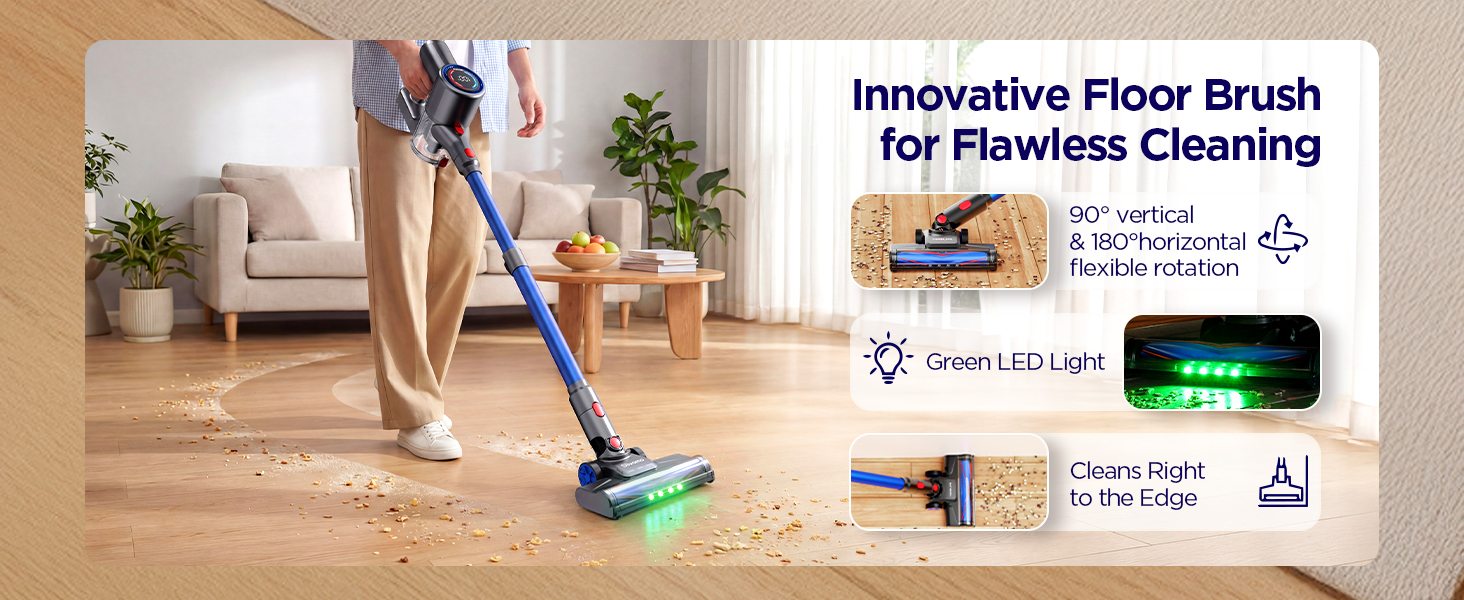 S10 Cordless Vacuum Cleaner, 40KPA/500W/45Mins, LED Display, 8-in-1 Lightweight Stick Vacuum Cleaners for Home with Green LED Light, 6-Stages Filtration, Self-Standing Design, Blue detail 5