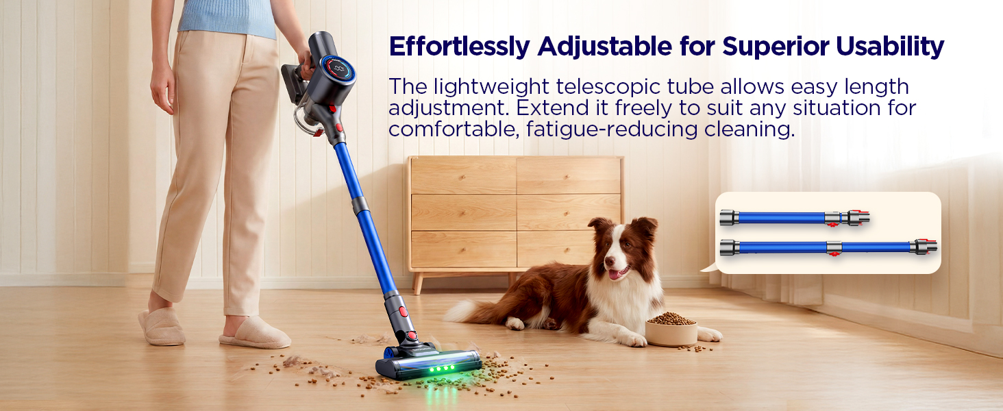 S10 Cordless Vacuum Cleaner, 40KPA/500W/45Mins, LED Display, 8-in-1 Lightweight Stick Vacuum Cleaners for Home with Green LED Light, 6-Stages Filtration, Self-Standing Design, Blue detail 6