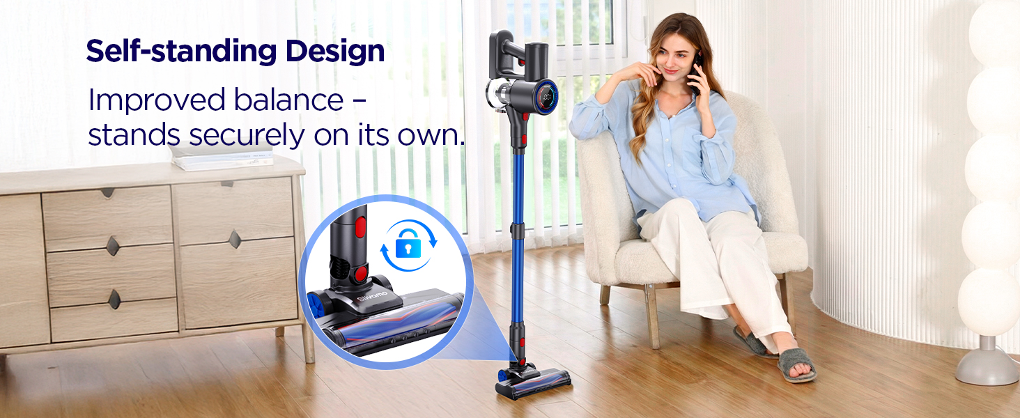 S10 Cordless Vacuum Cleaner, 40KPA/500W/45Mins, LED Display, 8-in-1 Lightweight Stick Vacuum Cleaners for Home with Green LED Light, 6-Stages Filtration, Self-Standing Design, Blue detail 7