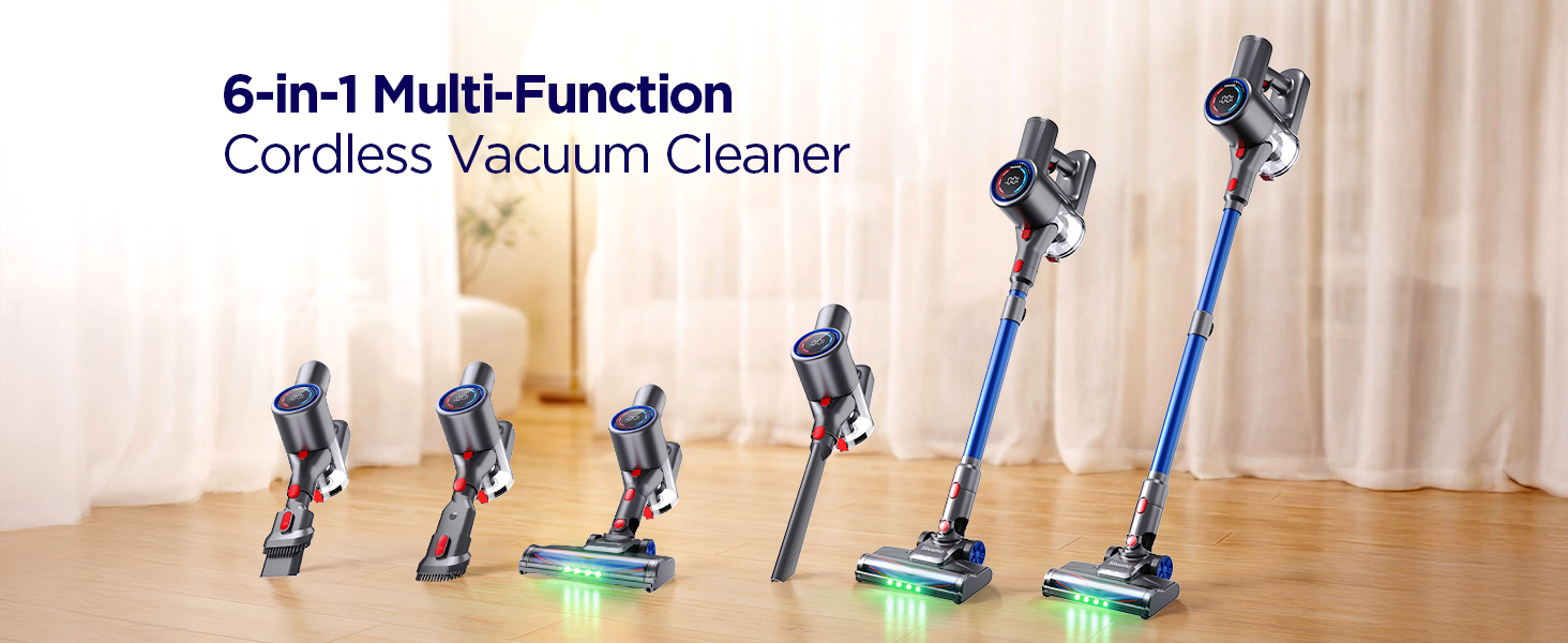 S10 Cordless Vacuum Cleaner, 40KPA/500W/45Mins, LED Display, 8-in-1 Lightweight Stick Vacuum Cleaners for Home with Green LED Light, 6-Stages Filtration, Self-Standing Design, Blue detail 11