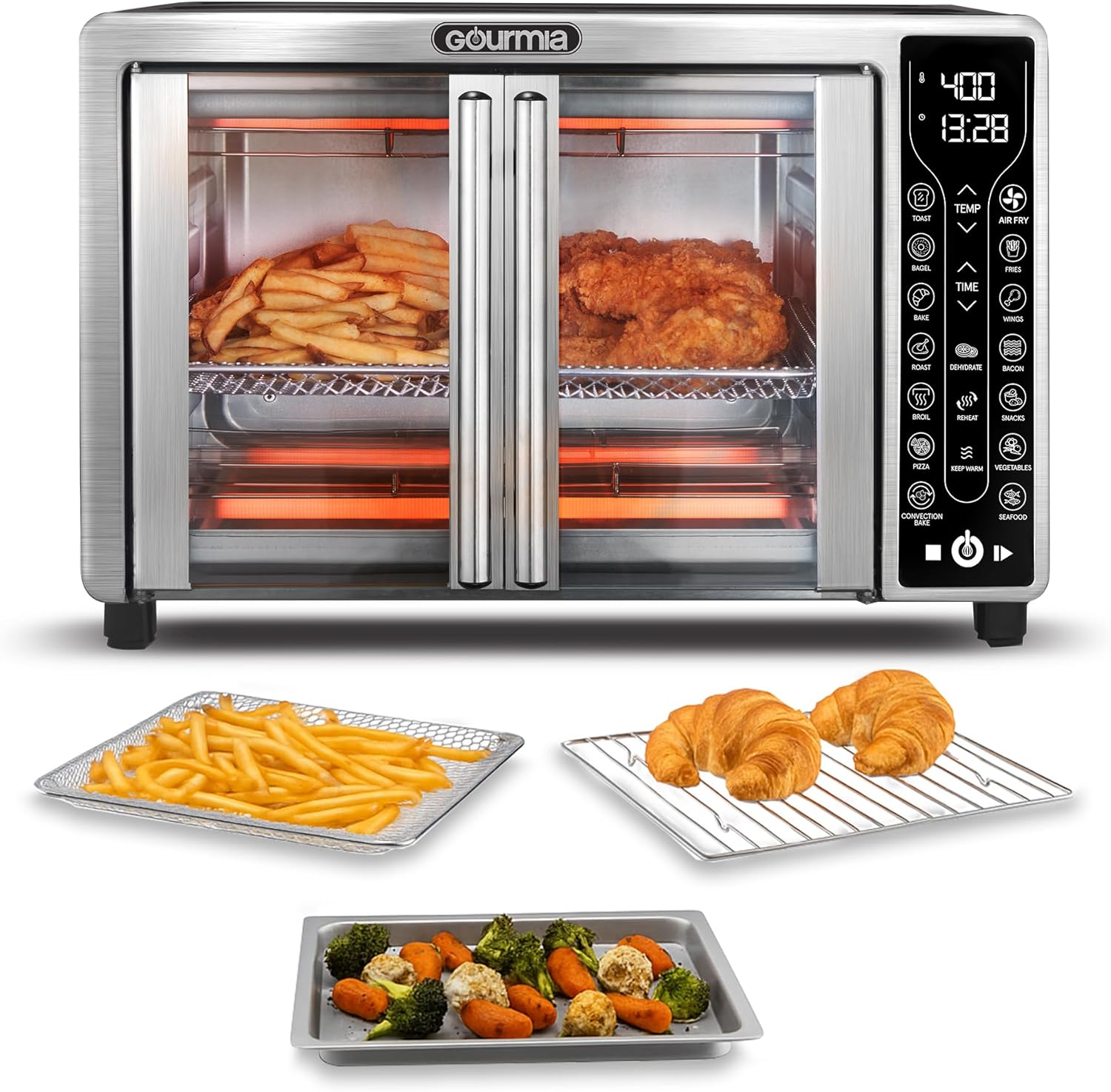 Gourmia French Door Air Fryer - 25 Qt Large Capacity Convection Oven, Fryfroce