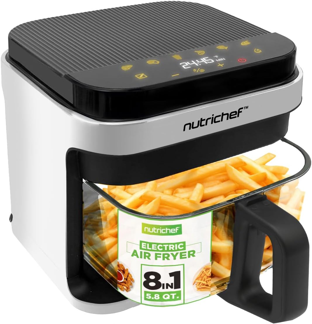 Nutrichef 5.8 Quart Air Fryer | 8-1 Preset Cook Modes | Transparent Fry Bowl - View 2