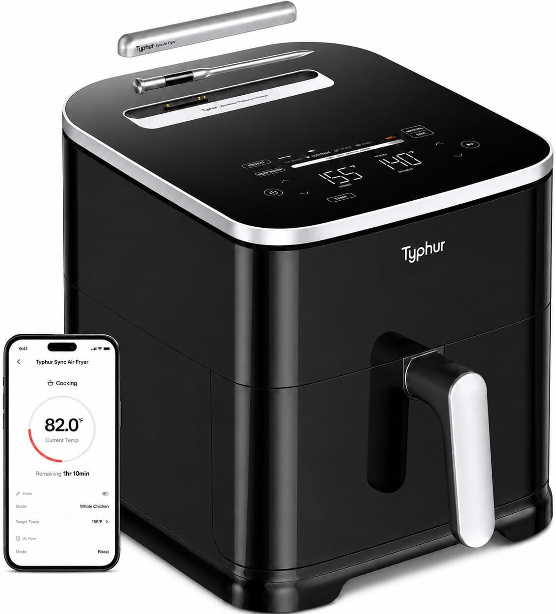 Typhur Sync 8QT AI Smart Air Fryer with Built-in Wireless Meat Thermometer,