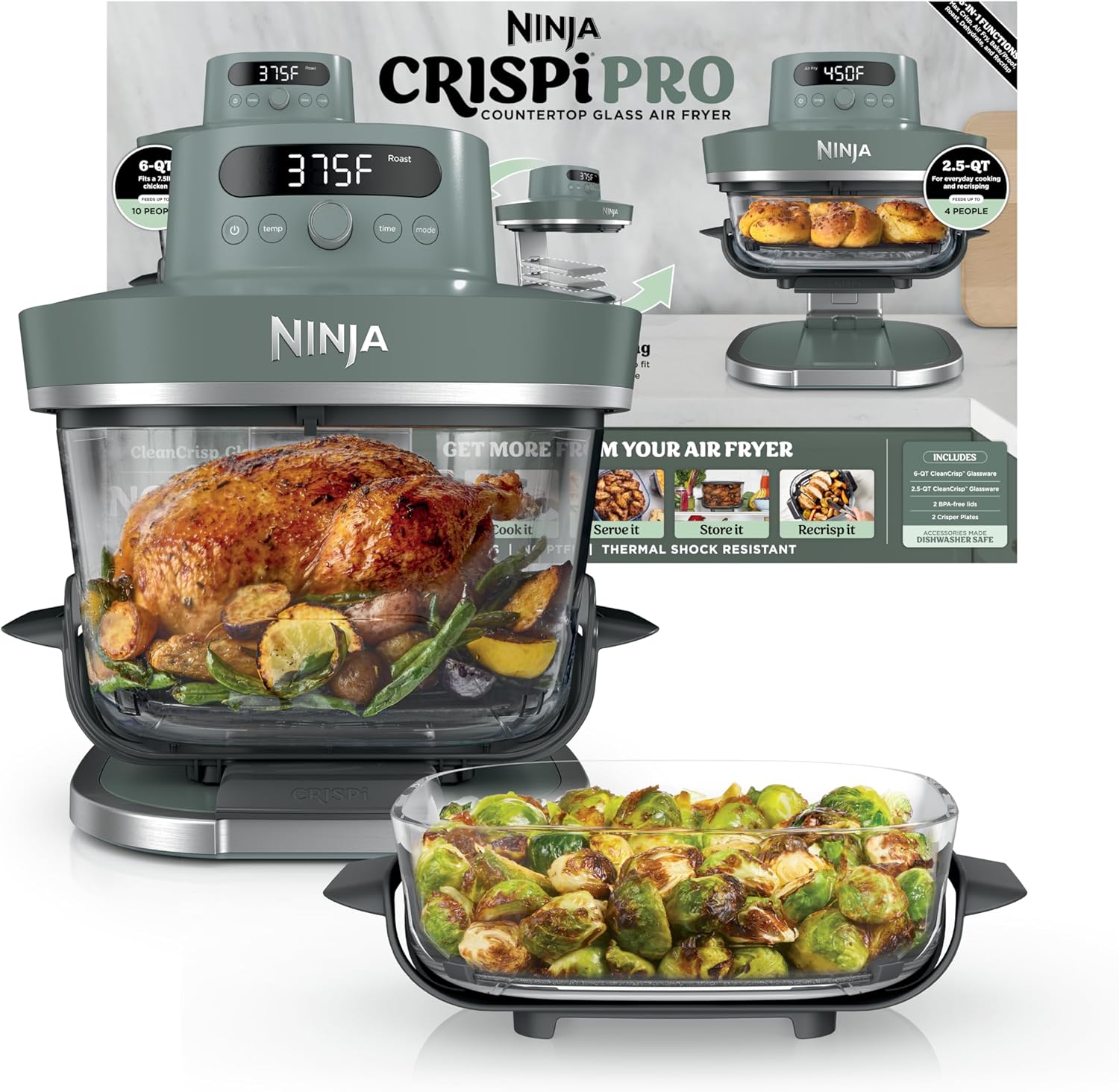 Ninja Crispi Pro 6-in-1 Glass Air Fryer | With Nontoxic, 6qt & 2.5qt Containers - View 3