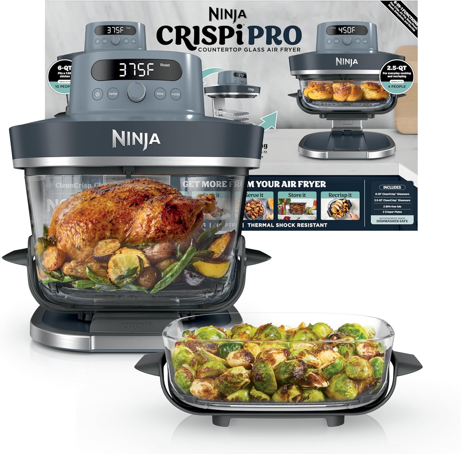 Ninja Crispi Pro 6-in-1 Glass Air Fryer | With Nontoxic, 6qt & 2.5qt Containers - View 5