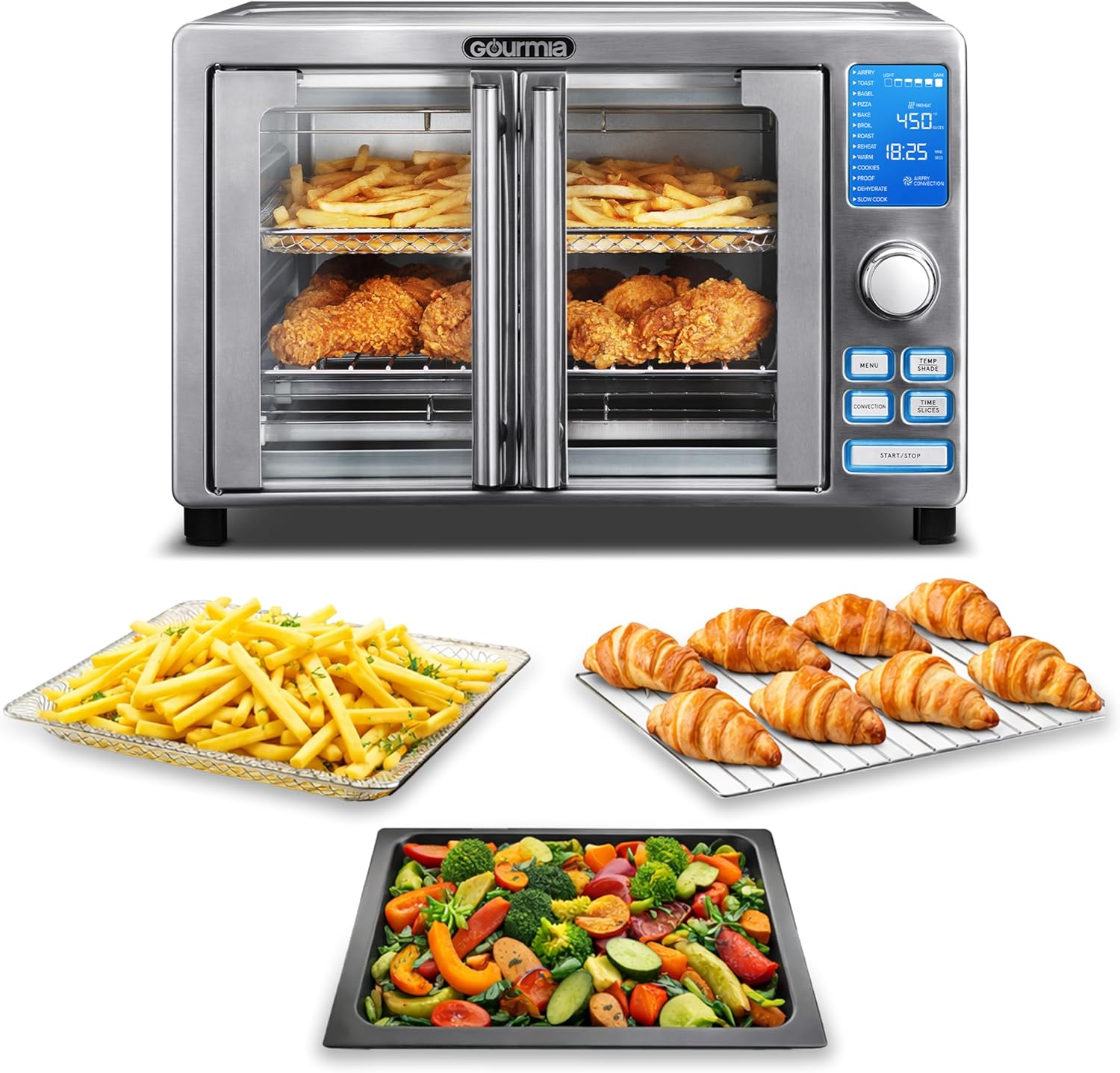 Gourmia Air Fryer French Door Toaster Oven - 6-Slice Capacity, LED Display with