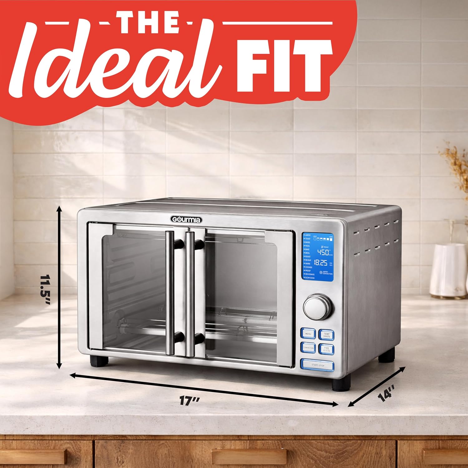 Gourmia Air Fryer French Door Toaster Oven - 6-Slice Capacity, LED Display with - View 2
