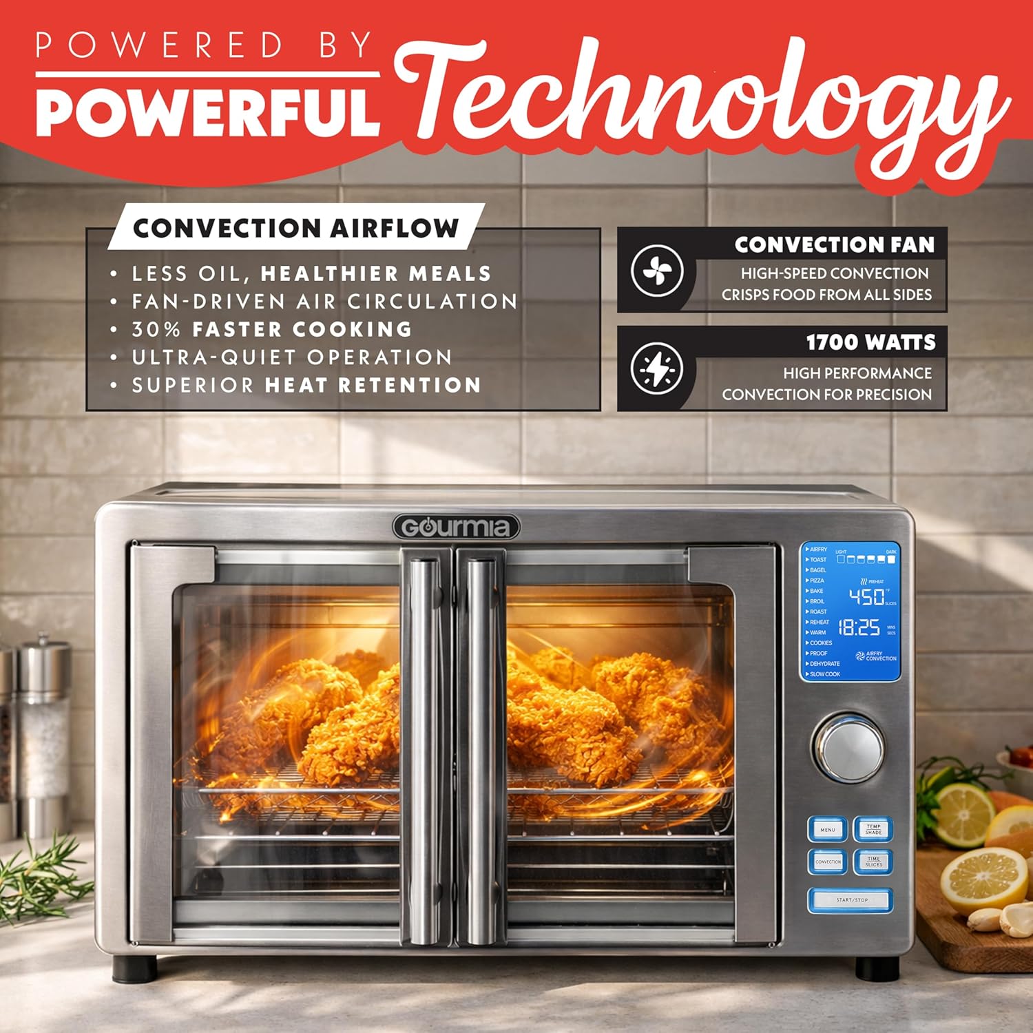 Gourmia Air Fryer French Door Toaster Oven - 6-Slice Capacity, LED Display with - View 4