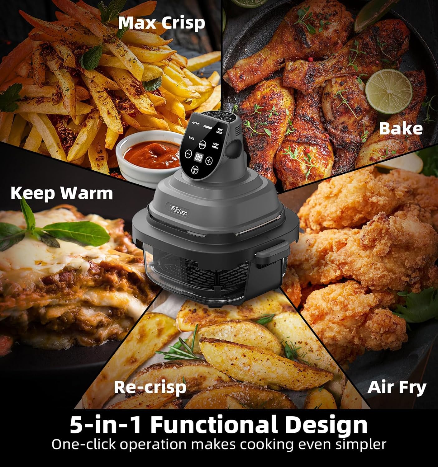 5-in-1 Glass Air Fryer for Healthy Oil-Free Cooking, Portable 1500W Countertop - View 2