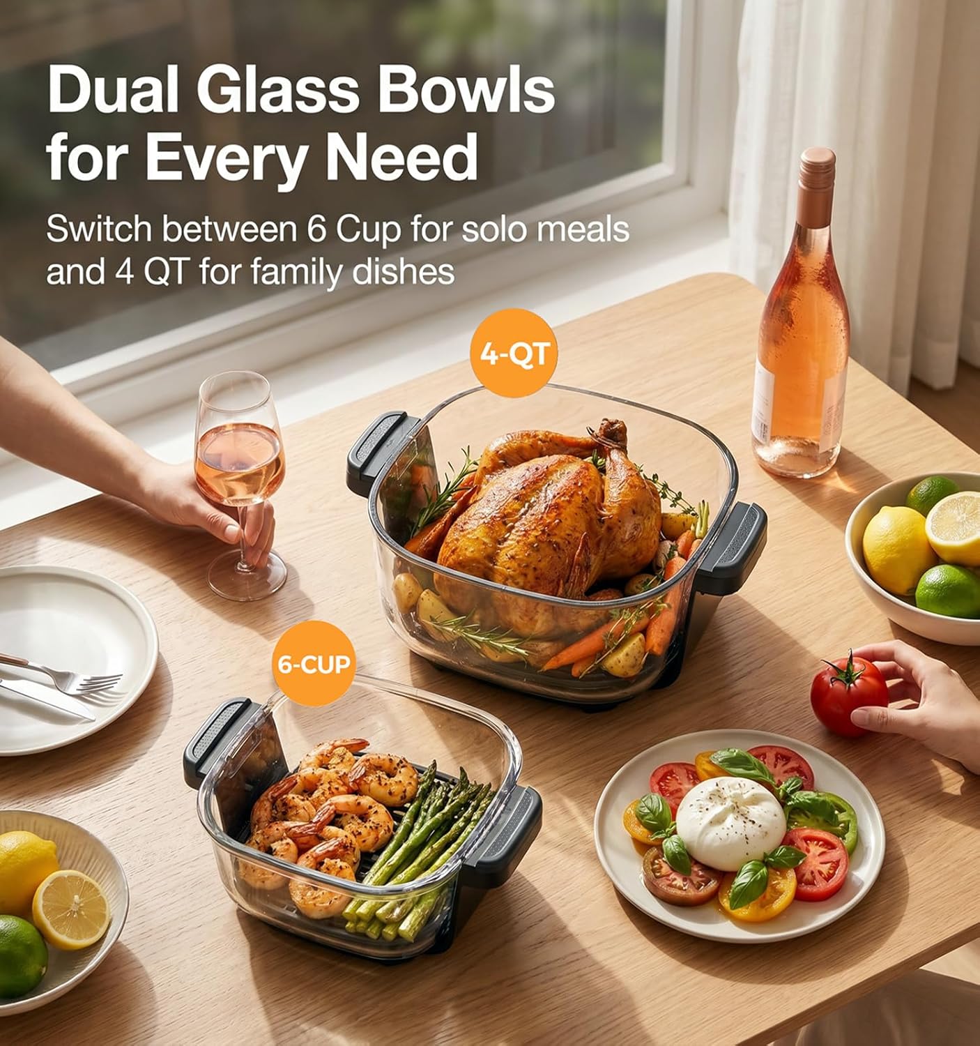 5-in-1 Glass Air Fryer for Healthy Oil-Free Cooking, Portable 1500W Countertop - View 3