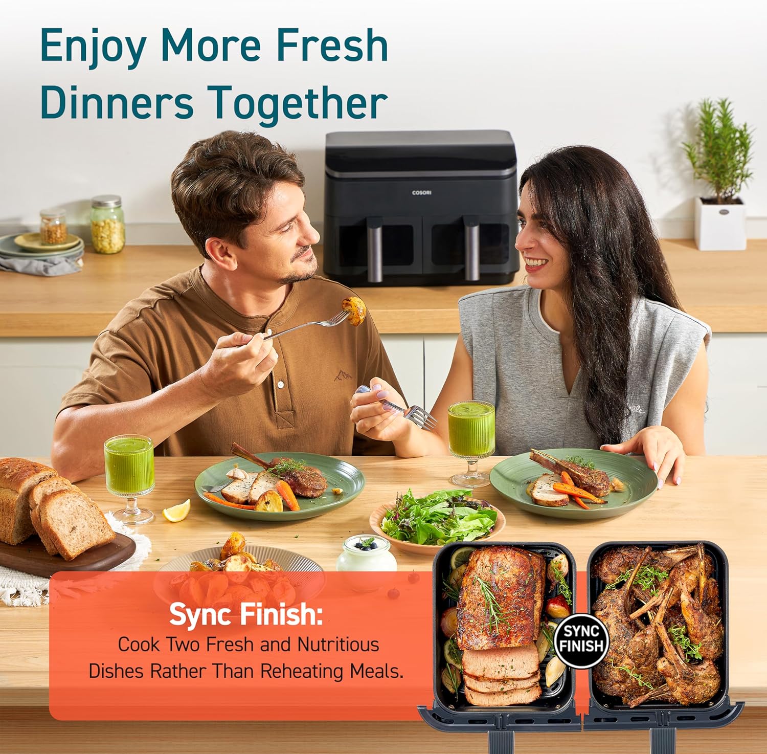 Cosori Dual Air Fryer 9Qt - 10-in-1, Fresh Balanced Meals for Family and - View 4
