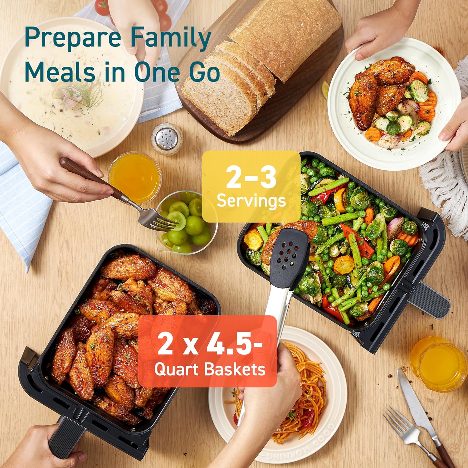 Cosori Dual Air Fryer 9Qt - 10-in-1, Fresh Balanced Meals for Family and - View 6