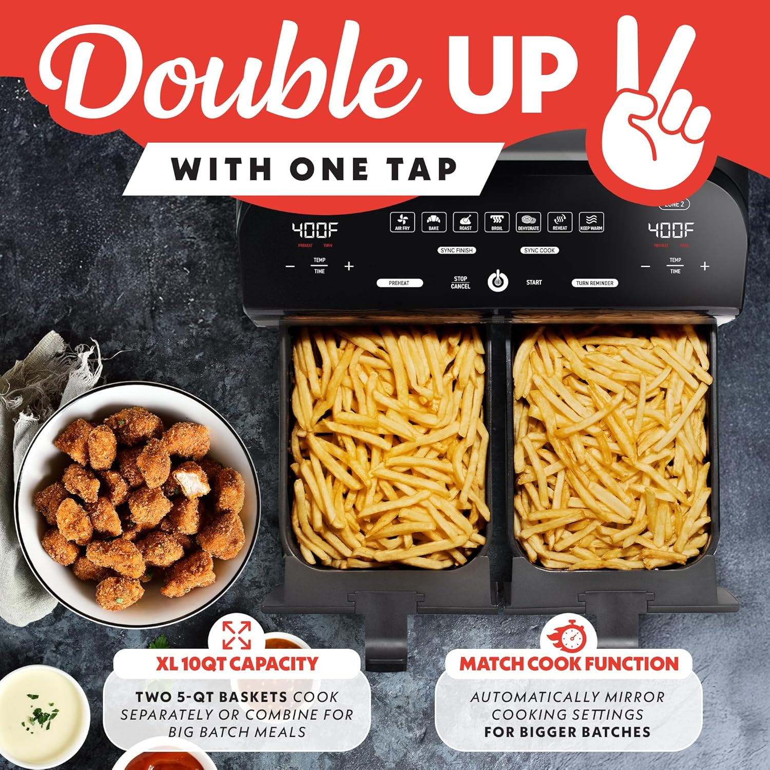 Gourmia Dual Basket Air Fryer - 10 Qt Large Capacity, FryForce360º, Digital - View 6