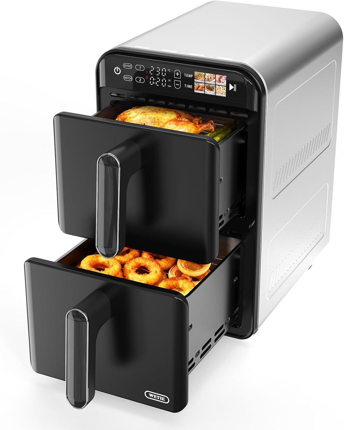 11.6QT Dual Basket Air Fryer Oven, Vertical 2-Basket Design, 6-in-1 Presets
