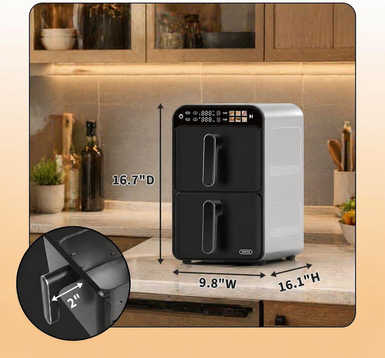 11.6QT Dual Basket Air Fryer Oven, Vertical 2-Basket Design, 6-in-1 Presets - View 2