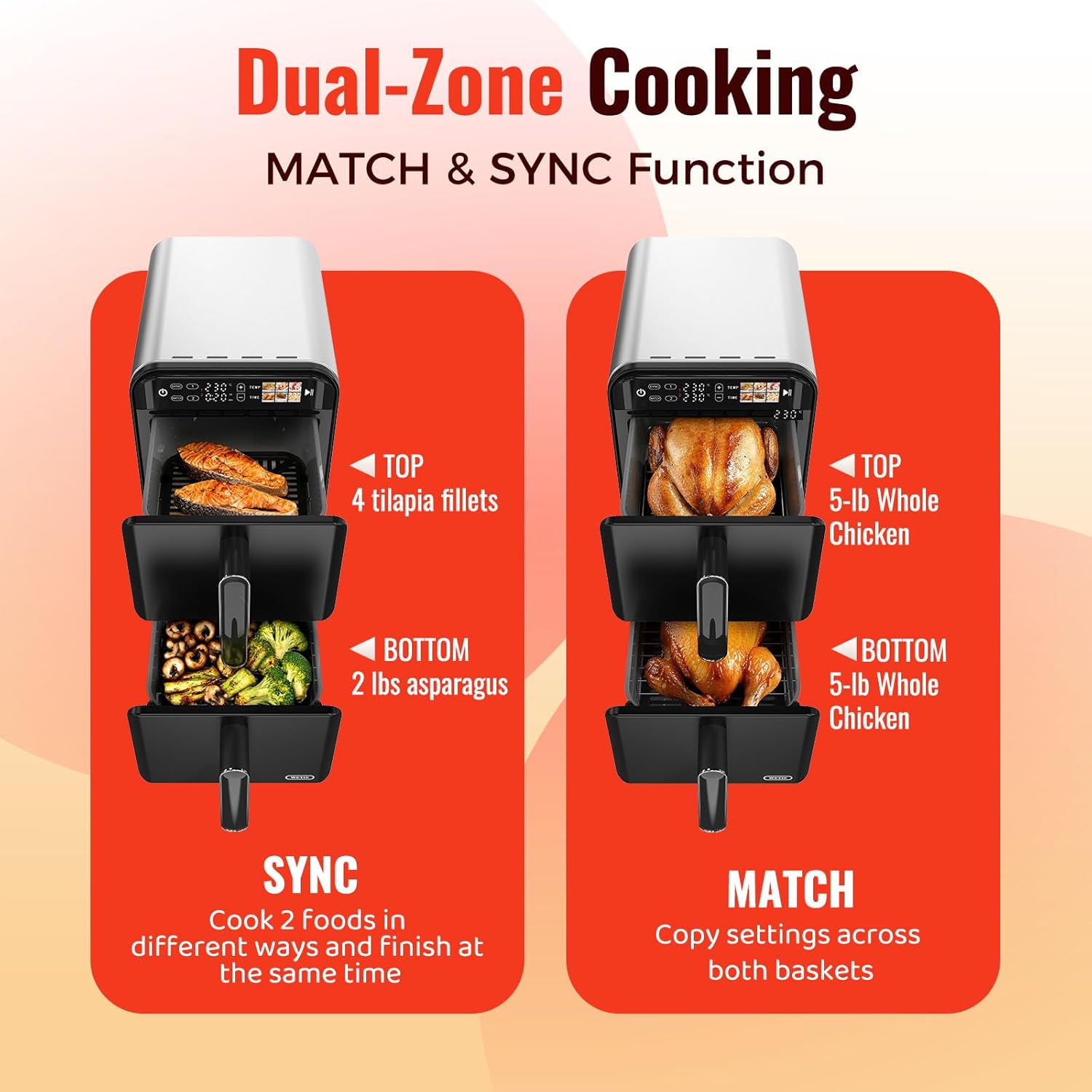 11.6QT Dual Basket Air Fryer Oven, Vertical 2-Basket Design, 6-in-1 Presets - View 5