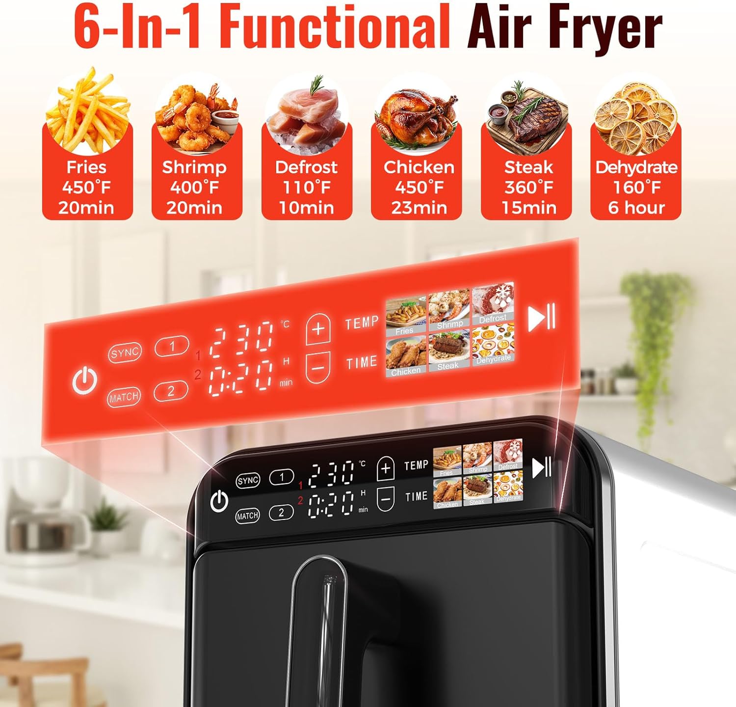 11.6QT Dual Basket Air Fryer Oven, Vertical 2-Basket Design, 6-in-1 Presets - View 6