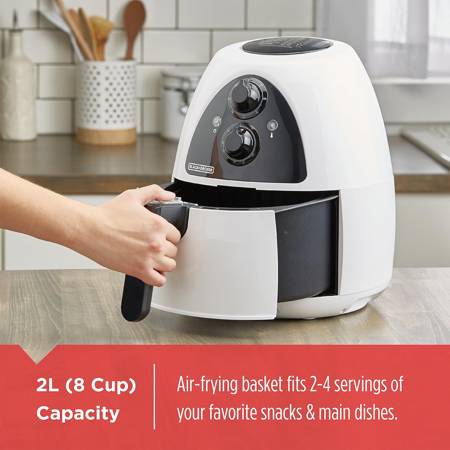 BLACK+DECKER Purify 2-Liter Air Fryer, White/Black, HF100WD - View 6