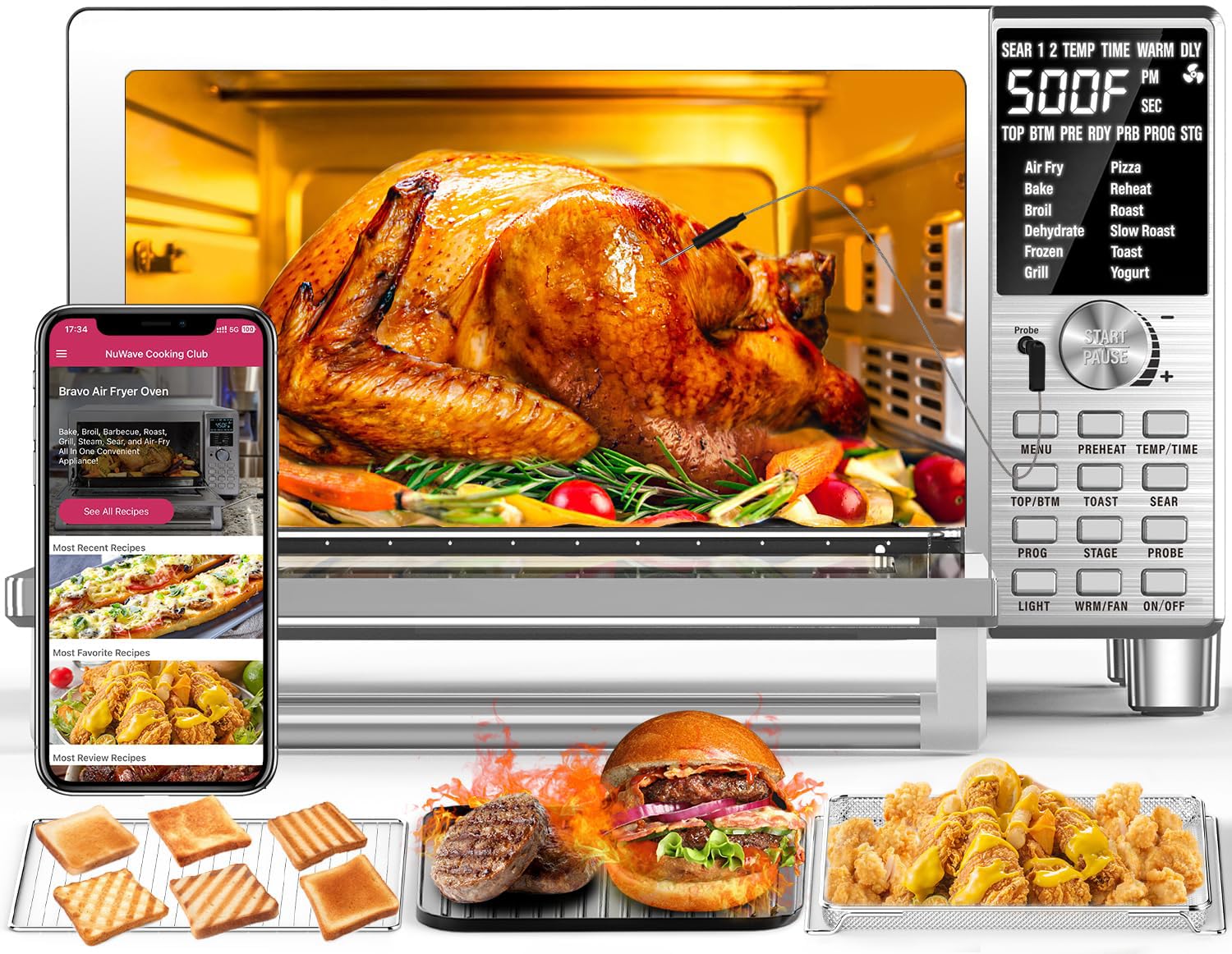 Nuwave Bravo XL Air Fryer Toaster Smart Oven, 12-in-1 Countertop Grill/Griddle - View 2