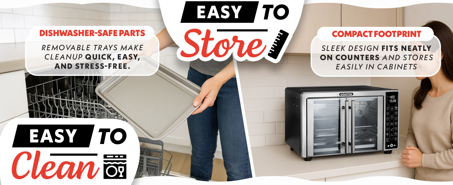 Gourmia French Door Air Fryer - 25 Qt Large Capacity Convection Oven, Fryfroce 360°, Digital Display with 17 Cooking Presets, Bake, Toast, Roast, Dehydrate, Fits 12" Pizza detail 8