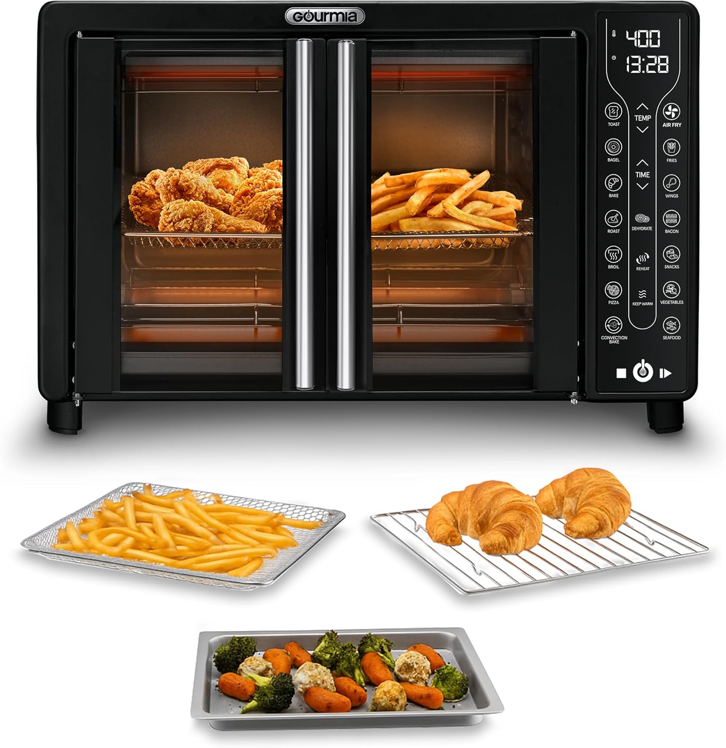 Gourmia French Door Air Fryer - 25 Qt Large Capacity Convection Oven, Fryfroce 360°, Digital Display with 17 Cooking Presets, Bake, Toast, Roast, Dehydrate, Fits 12" Pizza detail 11