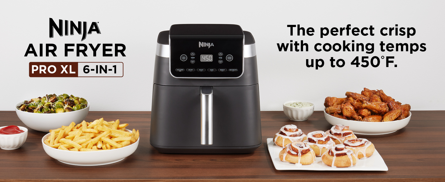 Ninja XL Air Fryer with MaxCrisp | 6.5 QT Capacity | 6-in-1 Max Crisp, Air Fry, Roast, Bake, Reheat & Dehydrate | 450°F Temp | 1750 Watts | Nonstick Basket, Crisper Plate & Recipe Guide | Grey | AF181 detail 1