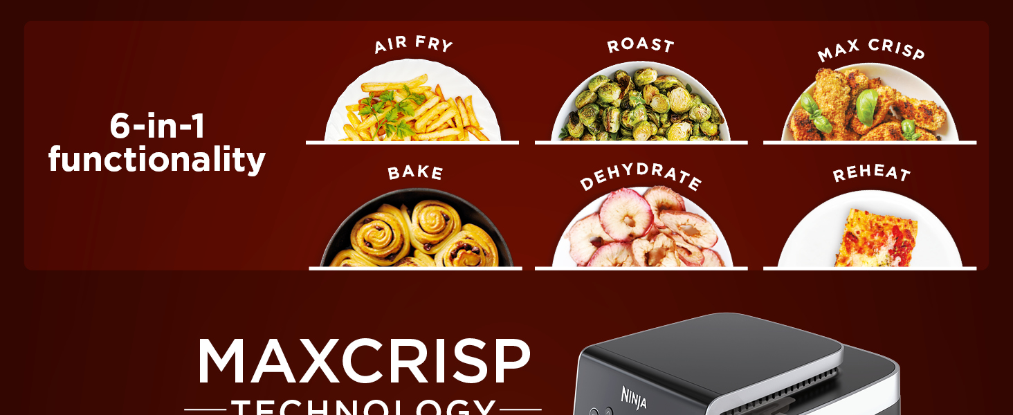 Ninja XL Air Fryer with MaxCrisp | 6.5 QT Capacity | 6-in-1 Max Crisp, Air Fry, Roast, Bake, Reheat & Dehydrate | 450°F Temp | 1750 Watts | Nonstick Basket, Crisper Plate & Recipe Guide | Grey | AF181 detail 2