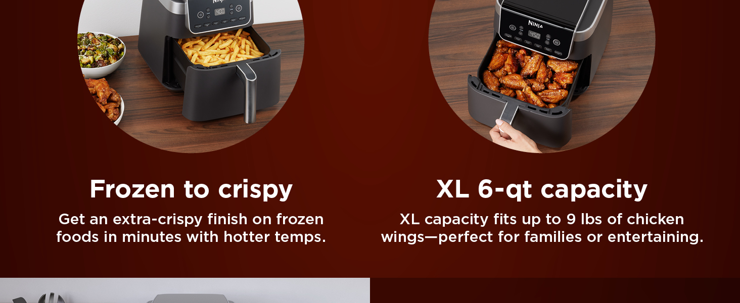 Ninja XL Air Fryer with MaxCrisp | 6.5 QT Capacity | 6-in-1 Max Crisp, Air Fry, Roast, Bake, Reheat & Dehydrate | 450°F Temp | 1750 Watts | Nonstick Basket, Crisper Plate & Recipe Guide | Grey | AF181 detail 4