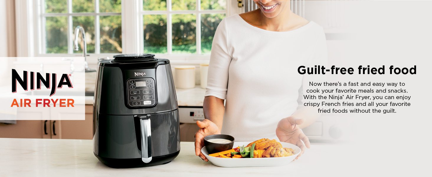 Ninja Air Fryer | 4 QT Capacity | 4-in-1 Roast, Crisp, Roast, Reheats, & Dehydrates | Dishwasher Safe Parts | 105°F-400°F | Includes 20 Easy & Healthy Recipes | 1550 watt | Grey | AF101 detail 1