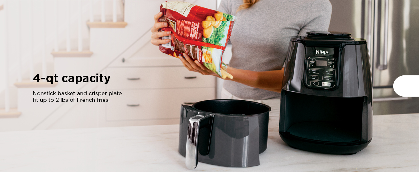 Ninja Air Fryer | 4 QT Capacity | 4-in-1 Roast, Crisp, Roast, Reheats, & Dehydrates | Dishwasher Safe Parts | 105°F-400°F | Includes 20 Easy & Healthy Recipes | 1550 watt | Grey | AF101 detail 3