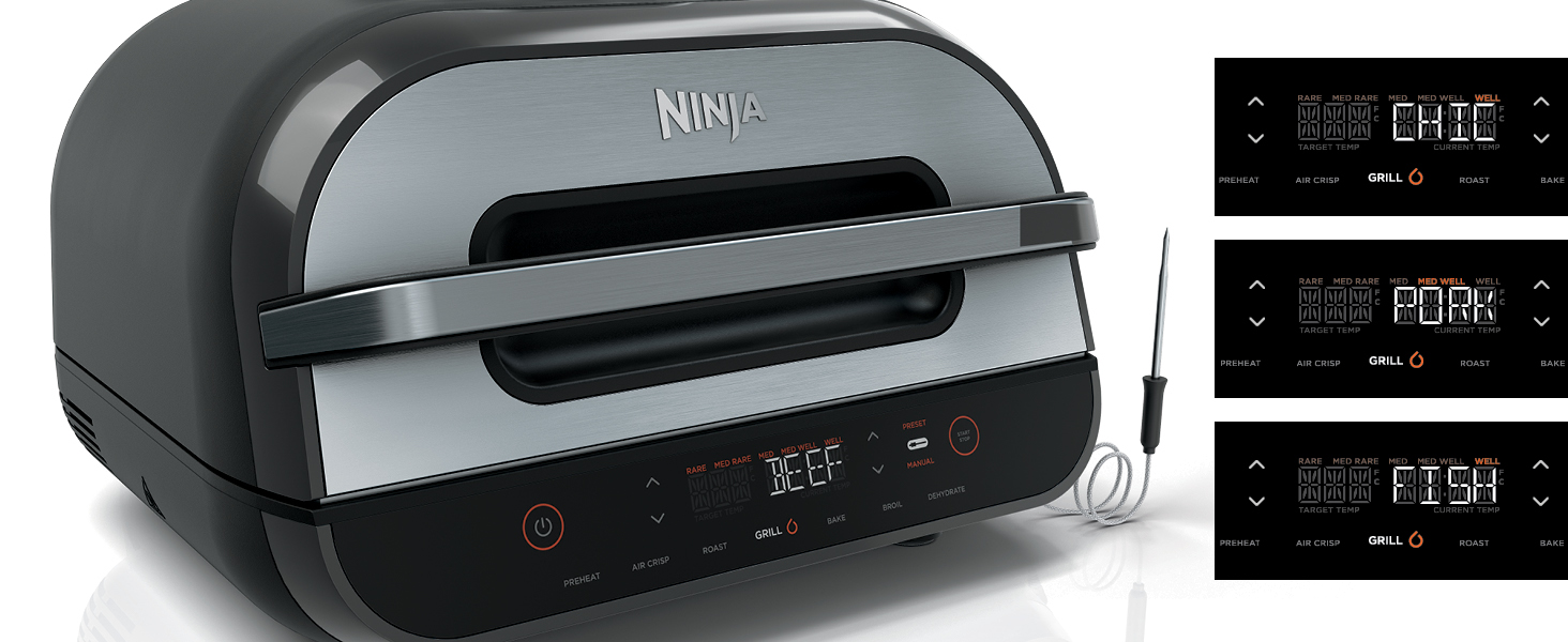 Ninja | Indoor Grill and Air Fryer| Foodi Smart XL | 6-in-1 Grill, Air Fry, Roast, Bake, Broil, Dehydrate & Crisp |Smart Thermometer & Splatter Shield | Dishwasher Safe Parts | Black/Silver | FG551 detail 4