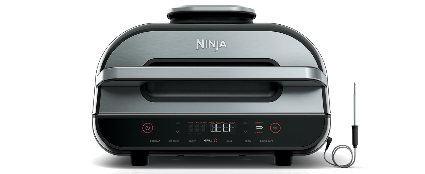 Ninja | Indoor Grill and Air Fryer| Foodi Smart XL | 6-in-1 Grill, Air Fry, Roast, Bake, Broil, Dehydrate & Crisp |Smart Thermometer & Splatter Shield | Dishwasher Safe Parts | Black/Silver | FG551 detail 14