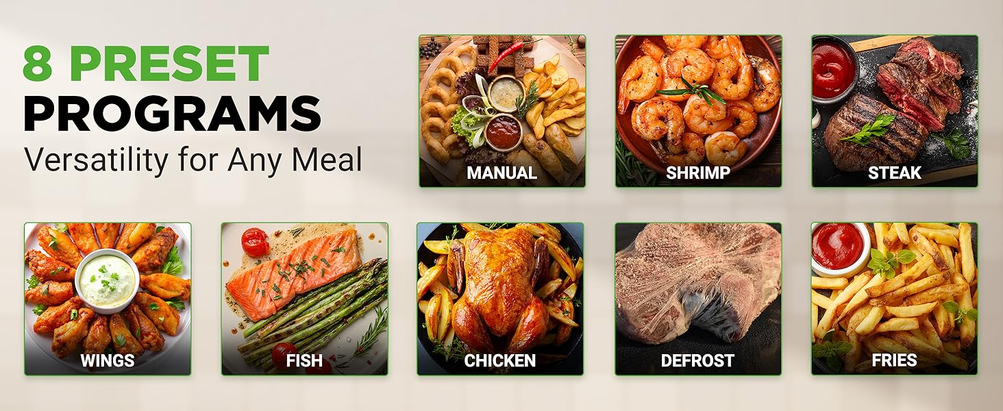 Nutrichef 5.8 Quart Air Fryer | 8-1 Preset Cook Modes | Transparent Fry Bowl for Best Cooking Results | Cook Shrimp, Steak, Fries, Wings, Chicken & More | Precise Temperature Control & Time | Grey detail 2