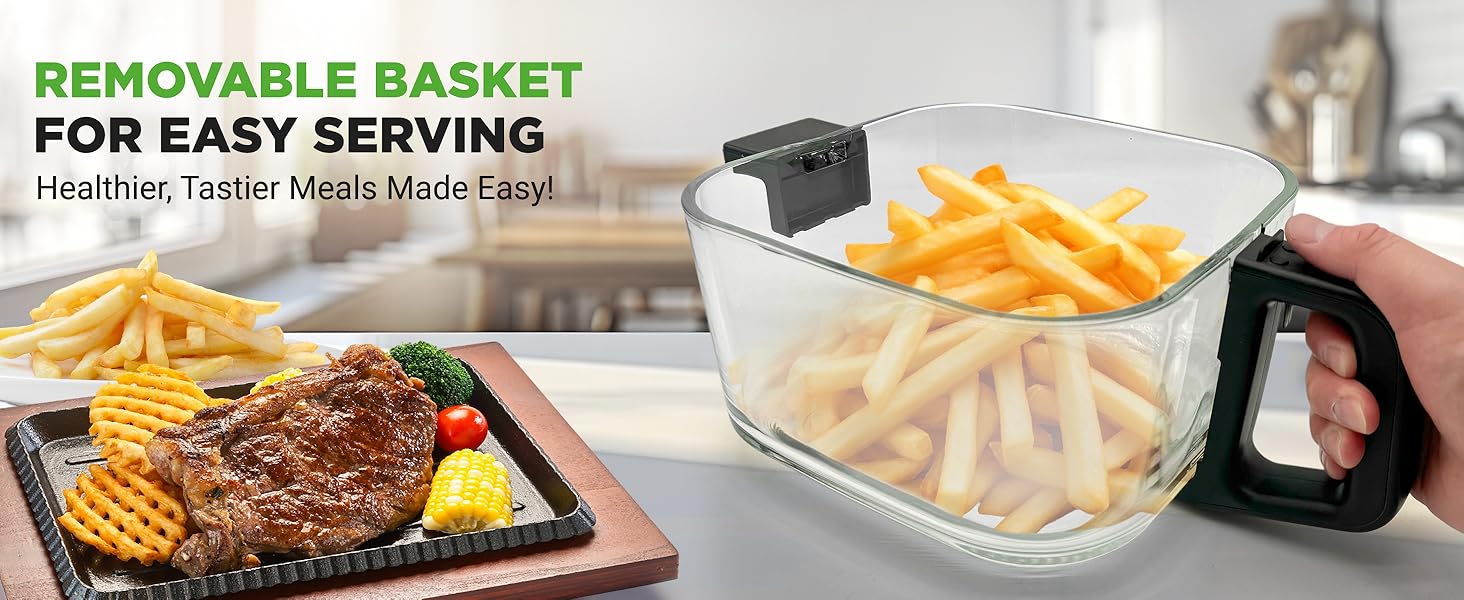 Nutrichef 5.8 Quart Air Fryer | 8-1 Preset Cook Modes | Transparent Fry Bowl for Best Cooking Results | Cook Shrimp, Steak, Fries, Wings, Chicken & More | Precise Temperature Control & Time | Grey detail 7