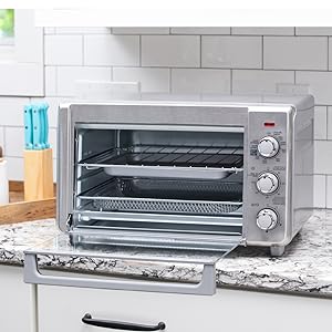 BLACK+DECKER Crisp 'N Bake Air Fryer Countertop Convection Toaster Oven, Large Capacity, 6-Slice, 5-in-1, Fits 12" Pizza, 60-Min Timer, Bake, Broil, Air Fry, Toast, Keep Warm, Stainless Steel detail 6