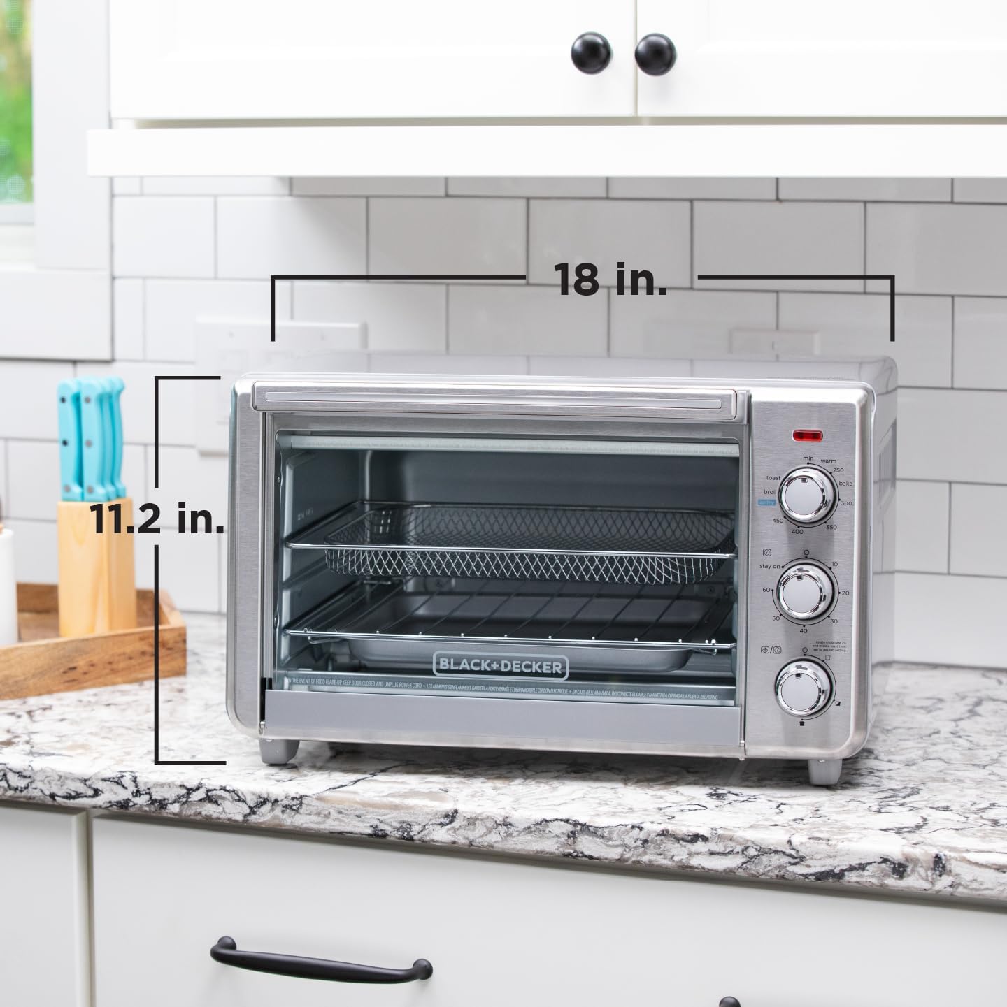 BLACK+DECKER Crisp 'N Bake Air Fryer Countertop Convection Toaster Oven, Large Capacity, 6-Slice, 5-in-1, Fits 12" Pizza, 60-Min Timer, Bake, Broil, Air Fry, Toast, Keep Warm, Stainless Steel detail 11